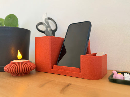 Bureau organizer met telefoonhouder